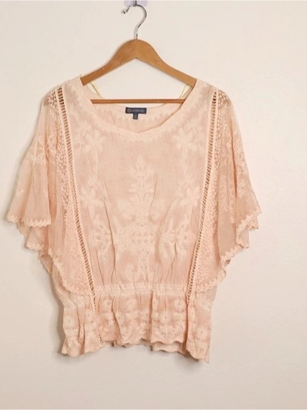 Democracy Blush Pink Embroidered Lace Boho Top M